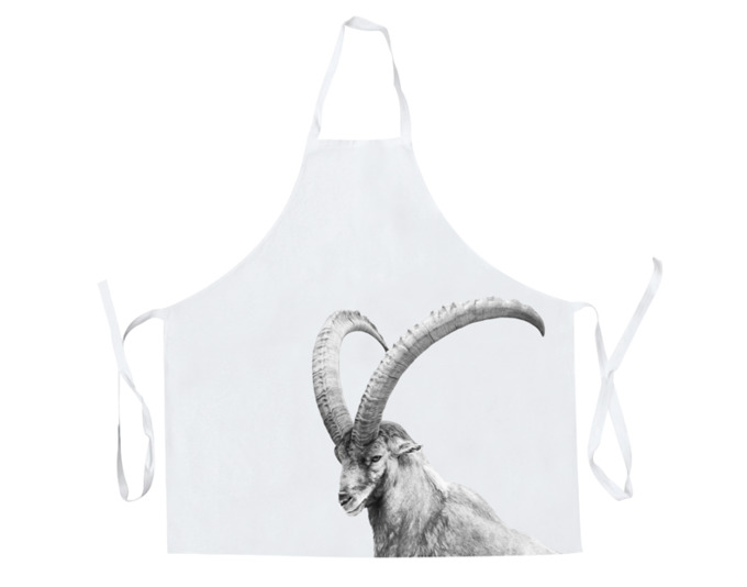 Küchenschürze Steinbock, weiss<br> Ausführung: Steinbock