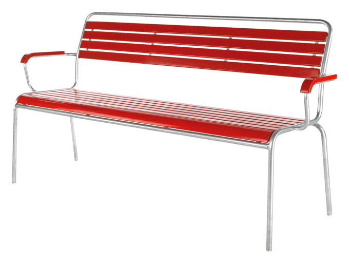 Holzlattenbank Rigi mit Armlehne 3-er<br> Farbe Holzlatten: rot